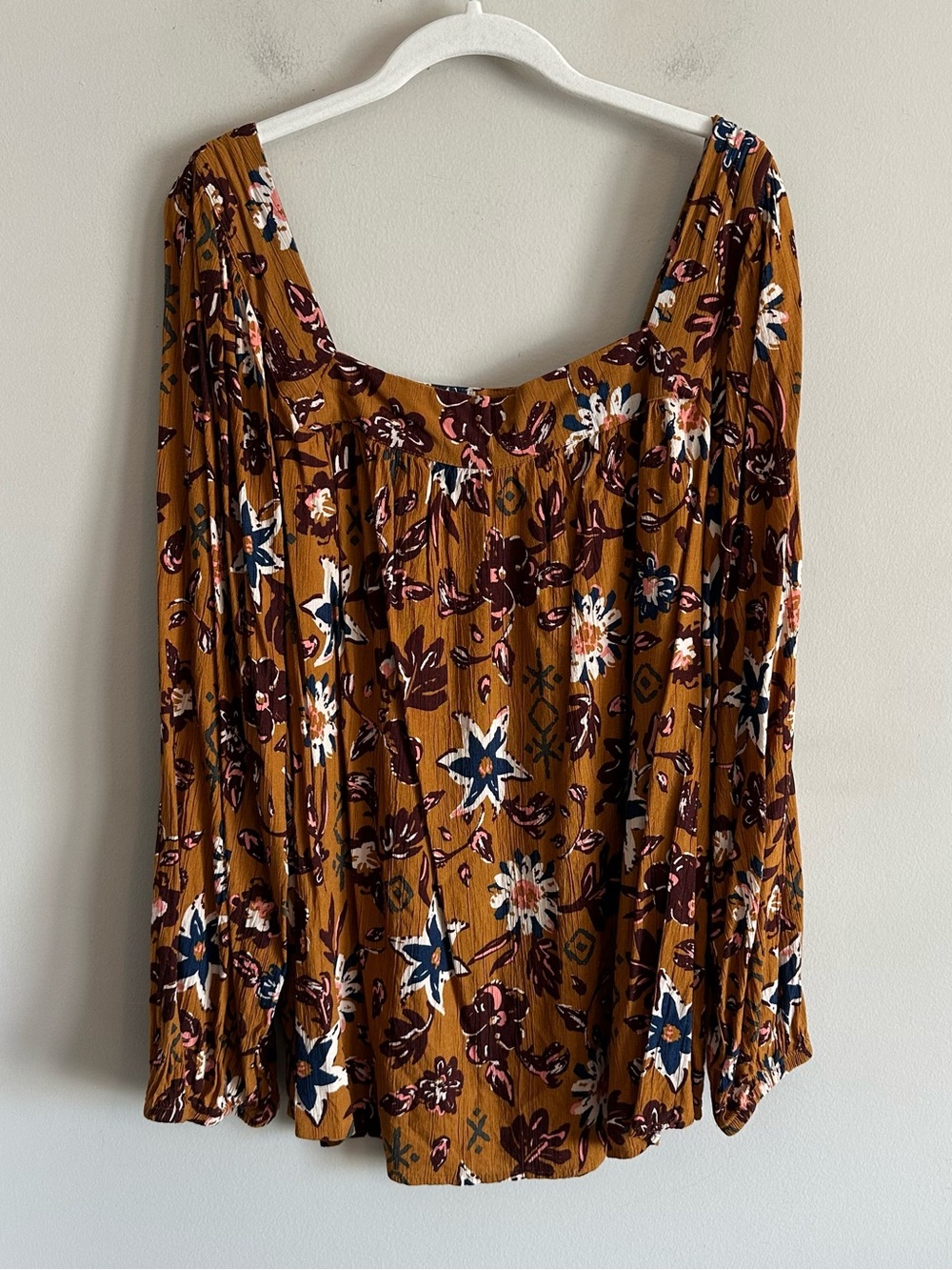Sonoma Ginger Floral Peasant Blouse Square Neck Shirt Kohl’s Boho Plus Size 3X